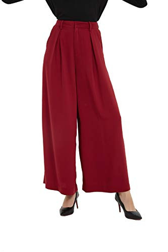 Tronjori Women High Waist Casual Wide Leg Long Palazzo Pants Trousers Regular Size(S, Dark Red) | Amazon (US)