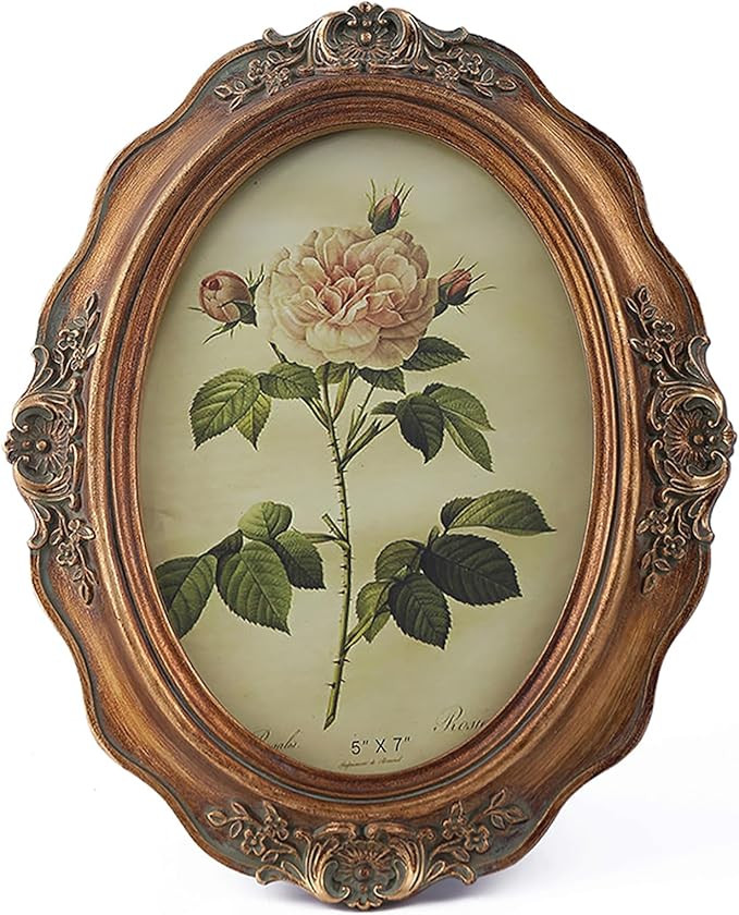 SIKOO Vintage Picture Frames 5x7 Oval Picture Frame Tabletop and Wall Mount Antique Picture Frame... | Amazon (US)