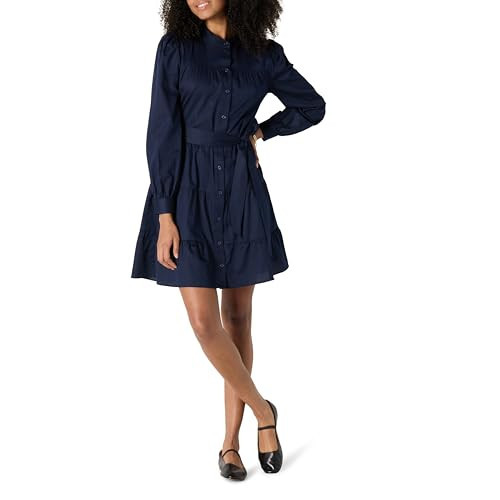 Amazon Essentials Women's Regular-Fit Cotton Sateen Tiered Shirt Dress | Amazon (US)