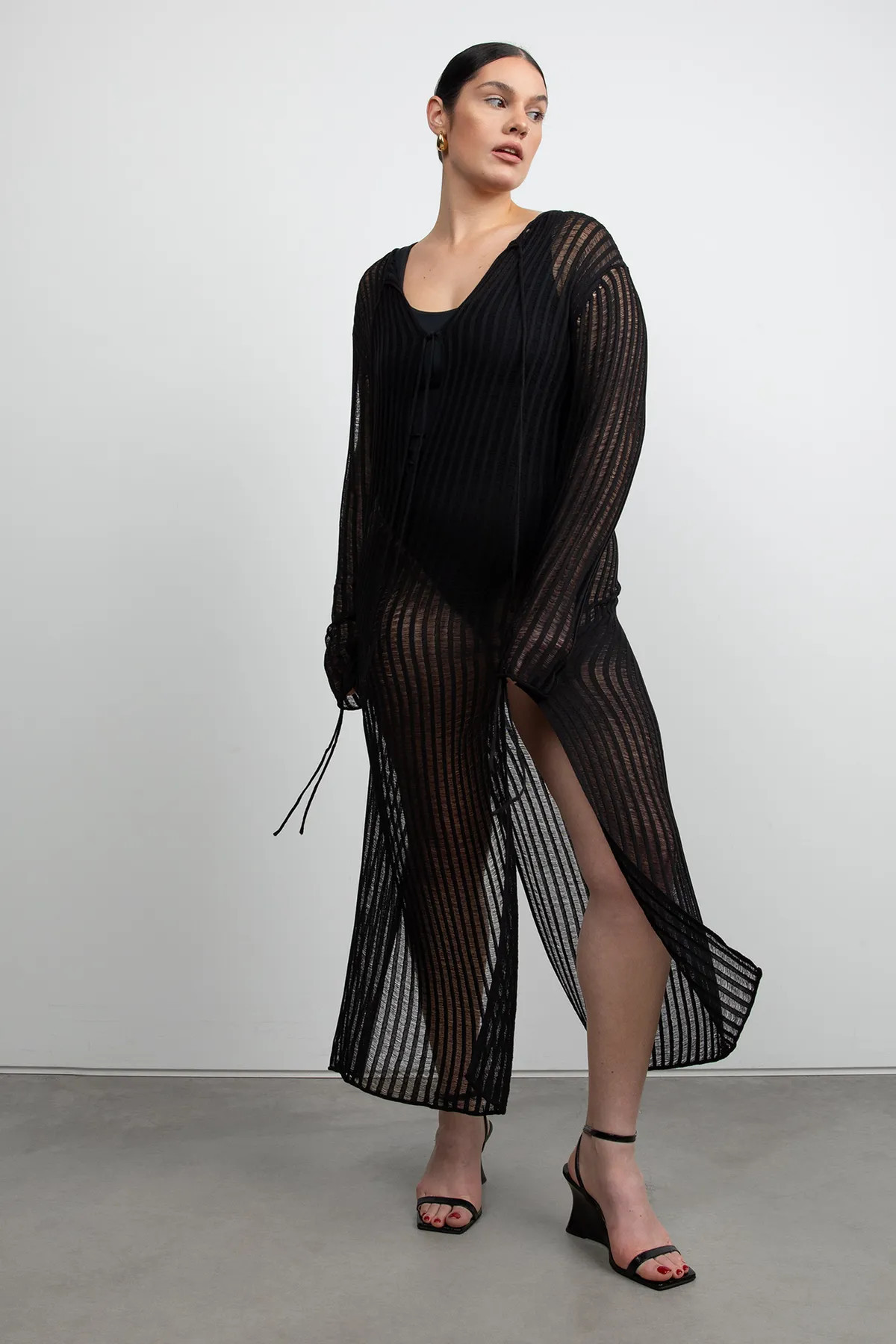 REVERSIBLE SHEER RIB-KNIT DRESS SWIM COVERUP | OAK + FORT