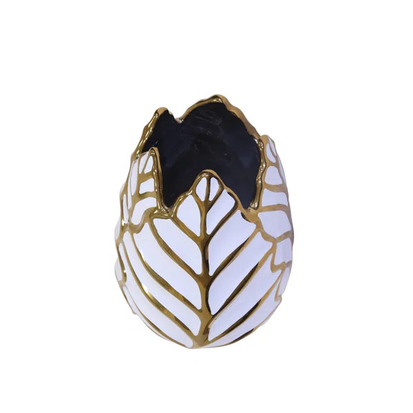 Karla White/Gold 7.75'' Ceramic Table Vase | Wayfair North America
