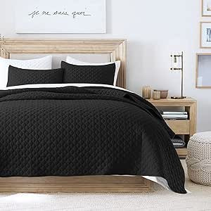 Quilt Set Twin Size Black Bedspread, Modern Style Quilted Clouds Pattern Soft Coverlet Set Lightw... | Amazon (US)