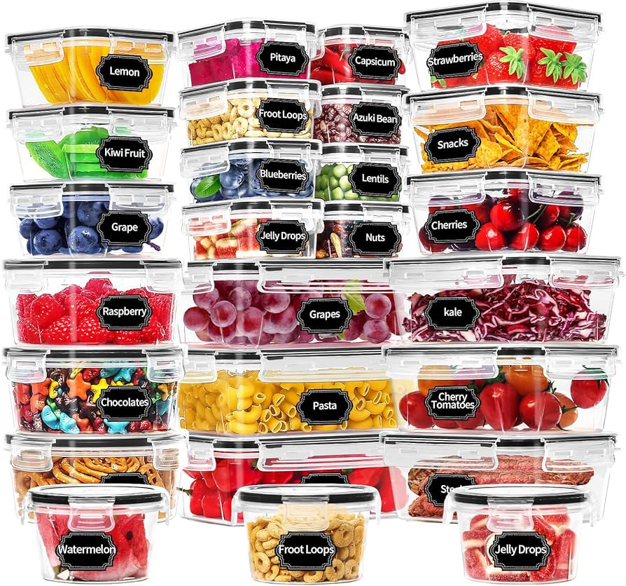 Skroam 52 Piece Airtight Food Storage Containers with Lids (26 Containers & 26 Lids), Plastic Mea... | Amazon (US)