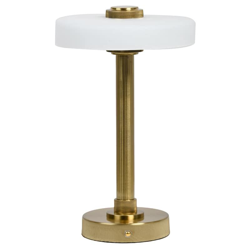 Gold Metal Portable Rechargeable Lamp with Glass Shade, 12" | At Home