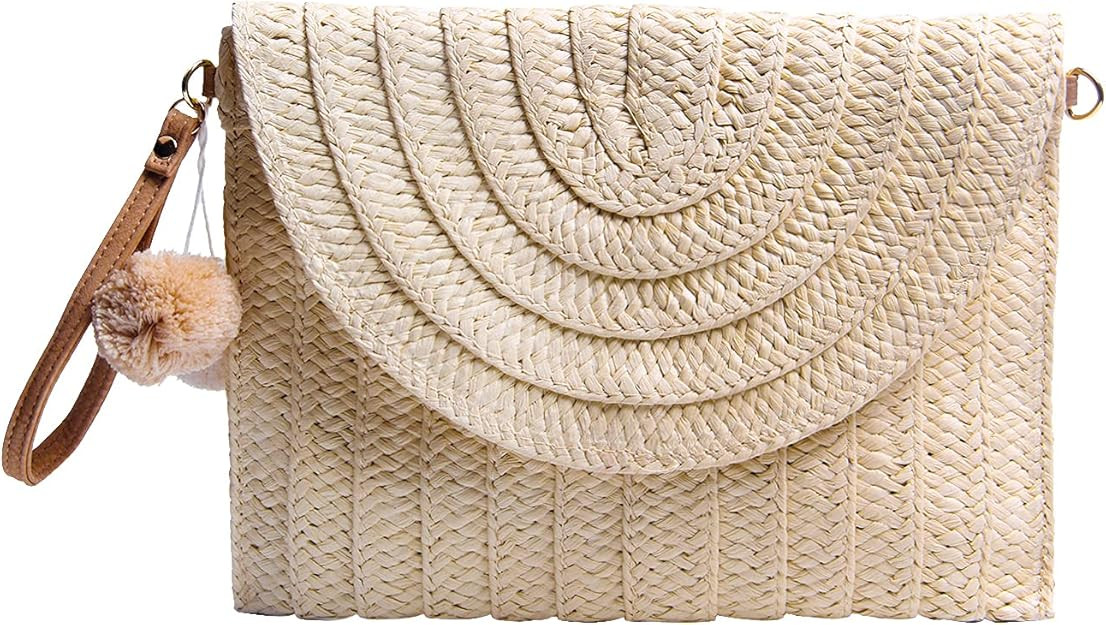 Freie Liebe Straw Clutch Purses for Women Summer Beach Bags Envelope Woven Clutch Handbags | Amazon (US)
