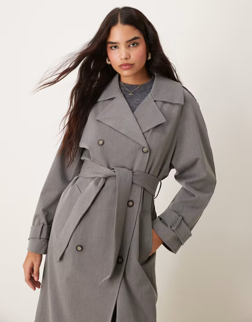 Miss Selfridge tailored trench coat in charcoal grey | ASOS (Global)