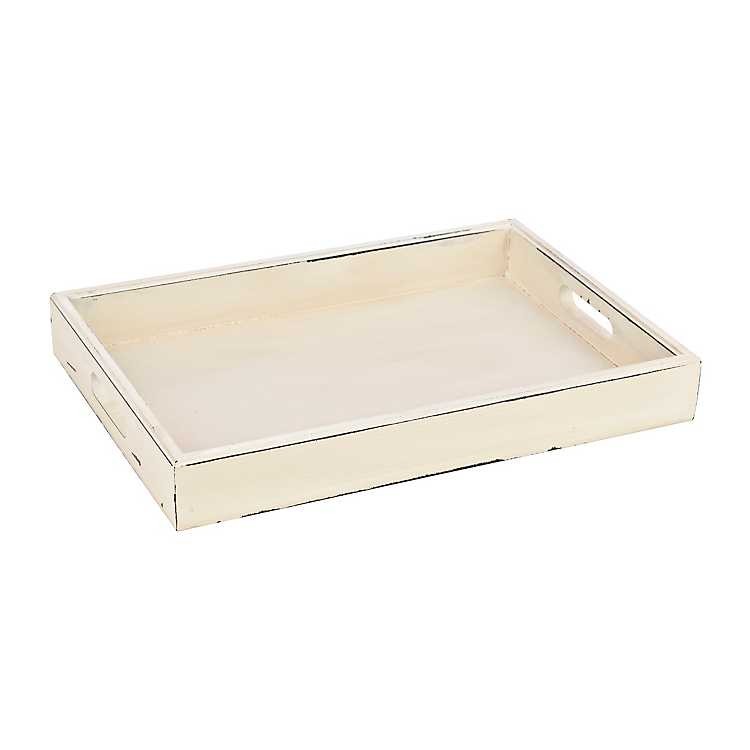 Rustic White Distressed Wood Tray | Kirkland's Home