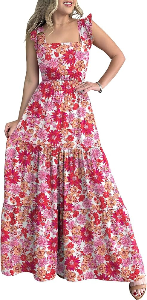 Prinbara Womens Maxi Dress Summer Casual Sleeveless Square Neck Flowy Ruffle Backless Beach 2026 ... | Amazon (US)