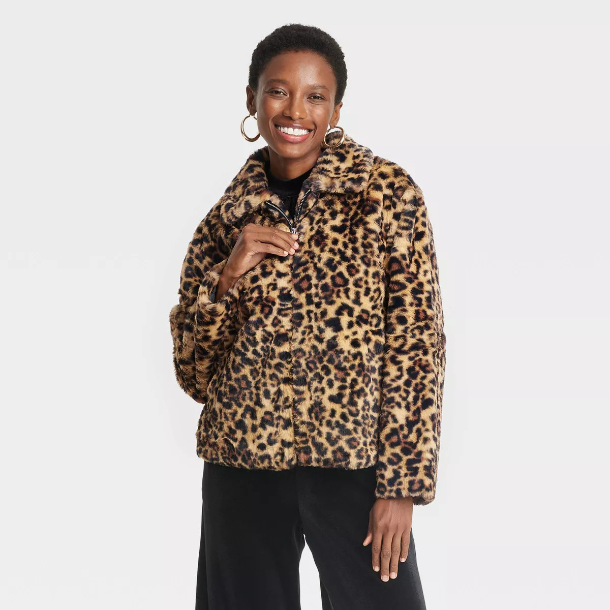 Women's Faux Fur Jacket - A New Day™ Brown Leopard Print | Target