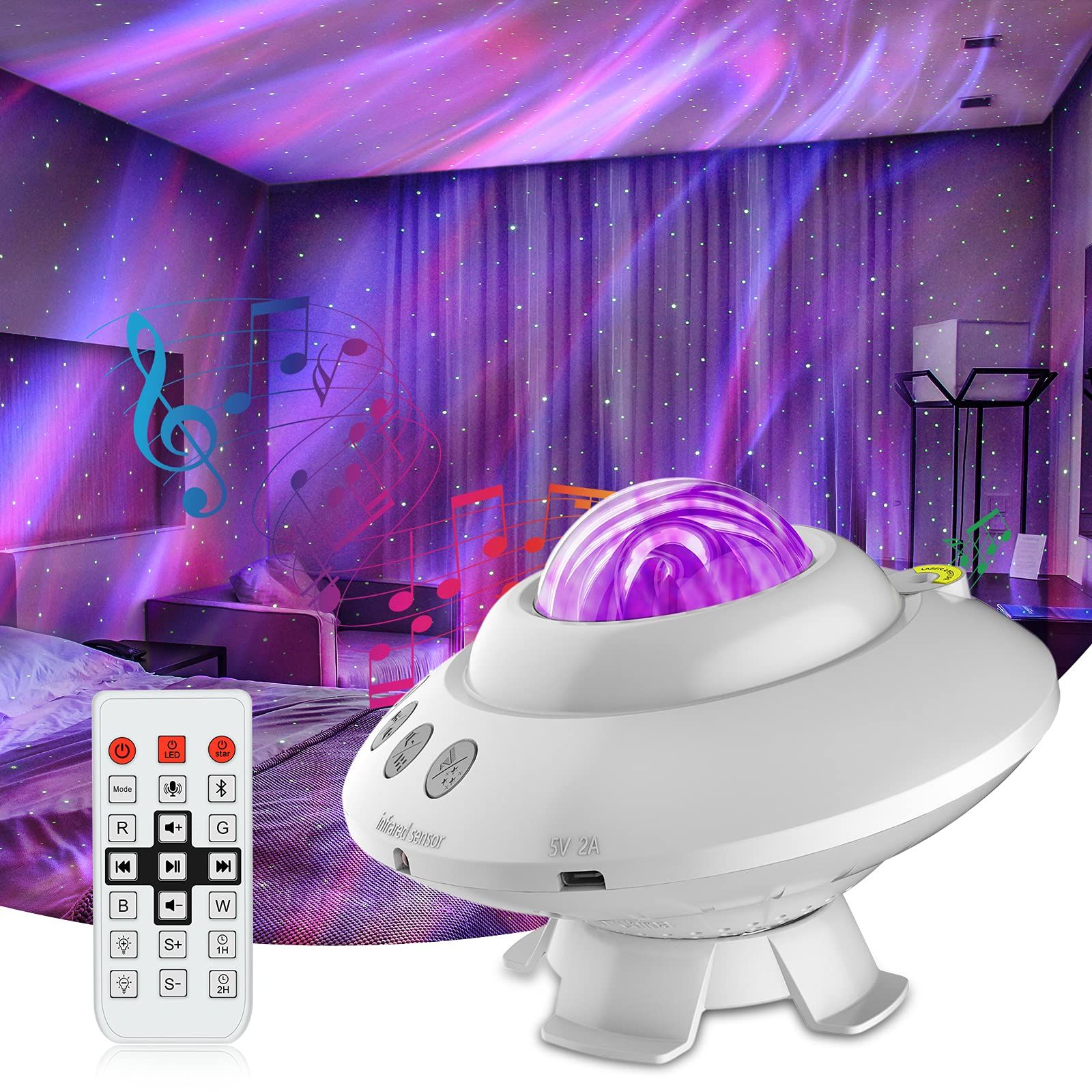 IXI Aurora Star Projector, Night Light Projector with 14 Lighting Effects, Remote Control UFO Shaped | Amazon (US)