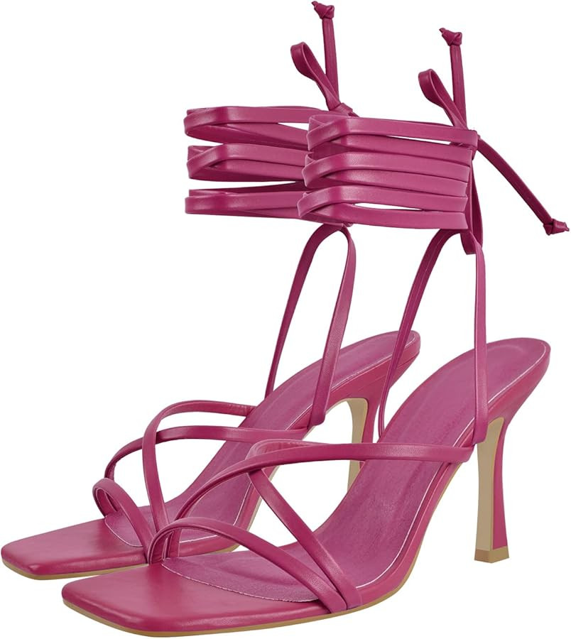 LISHAN Women's Stiletto High Heels Strappy Lace Up Sandals | Amazon (US)
