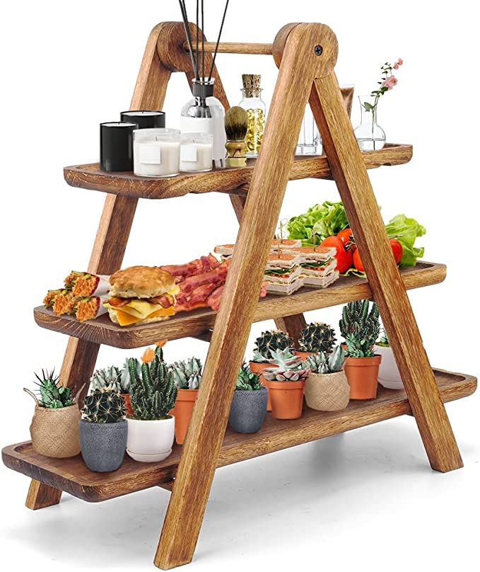 Wood 3 Tier Serving Tray Three Tiered Serving Stand, Rectangle Serving Platter Wooden Farmhouse T... | Amazon (US)