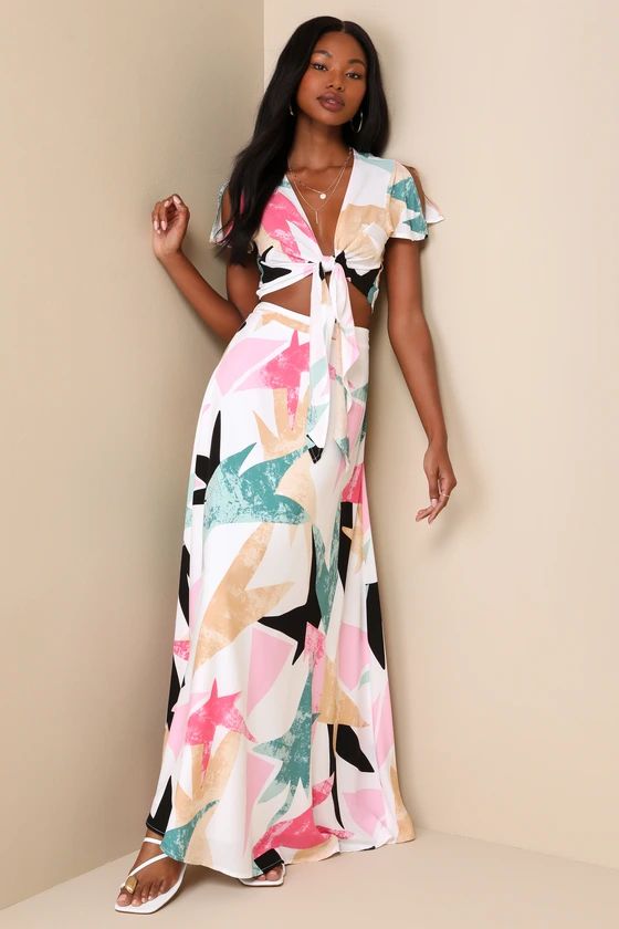 Daydreaming White Print Two-Piece Maxi Dress | Lulus