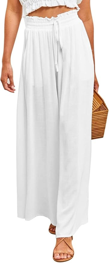 Dokotoo Pants for Women Casual Elastic Waist Wide Leg Pants with Pockets | Amazon (US)