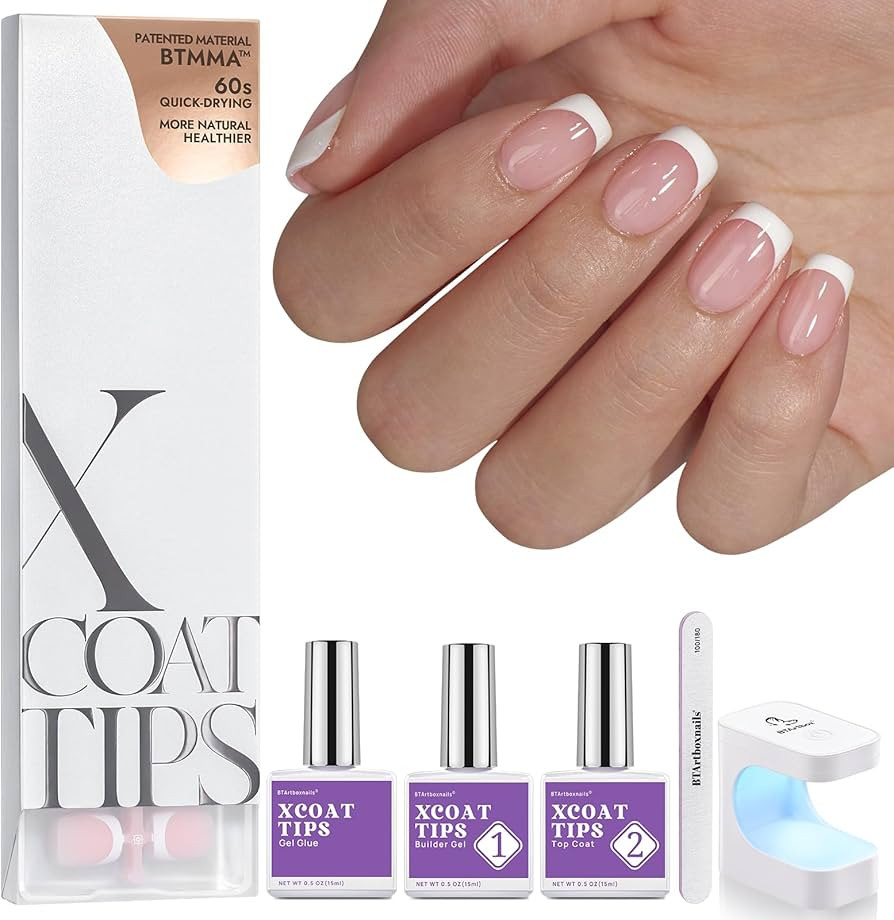 BTArtboxnails XCOATTIPS French Nails - Extra Short Square Nail Tips with Nail Gel, French Proteci... | Amazon (US)
