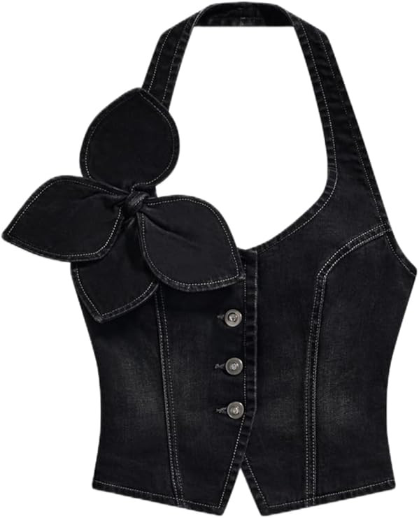 Amazon.com: AREA, Denim Bow Halter Top : Clothing, Shoes & Jewelry | Amazon (US)