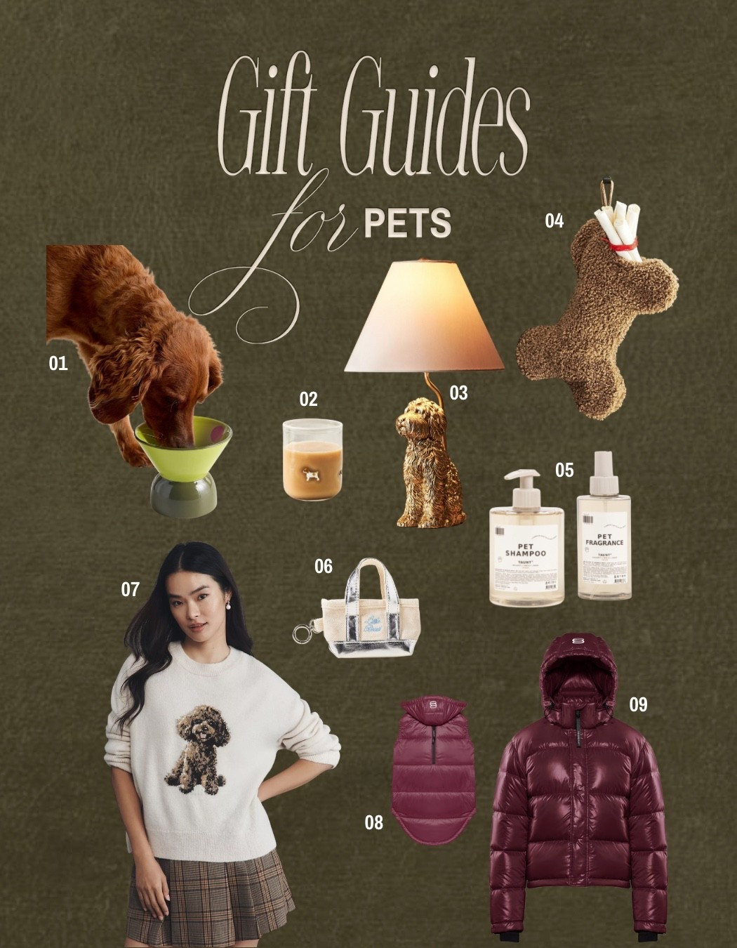 Gift guides for pets!

Christmas gifts for dogs, holiday gifts, animals, dog mom gifts, cute gifts for pets, matching dog set, gifts for mom, lamp, jacket, sweater, gift guide for pets