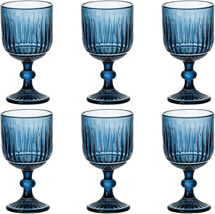 Taganov Blue Glasses Drinking Wine Water Goblets set of 6 Colored Stemware Vintage Glassware 11 o... | Amazon (US)