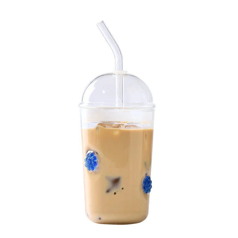 Better Homes & Gardens Glass Sipper Blue Floral Icon with Glass Lid | Walmart (US)