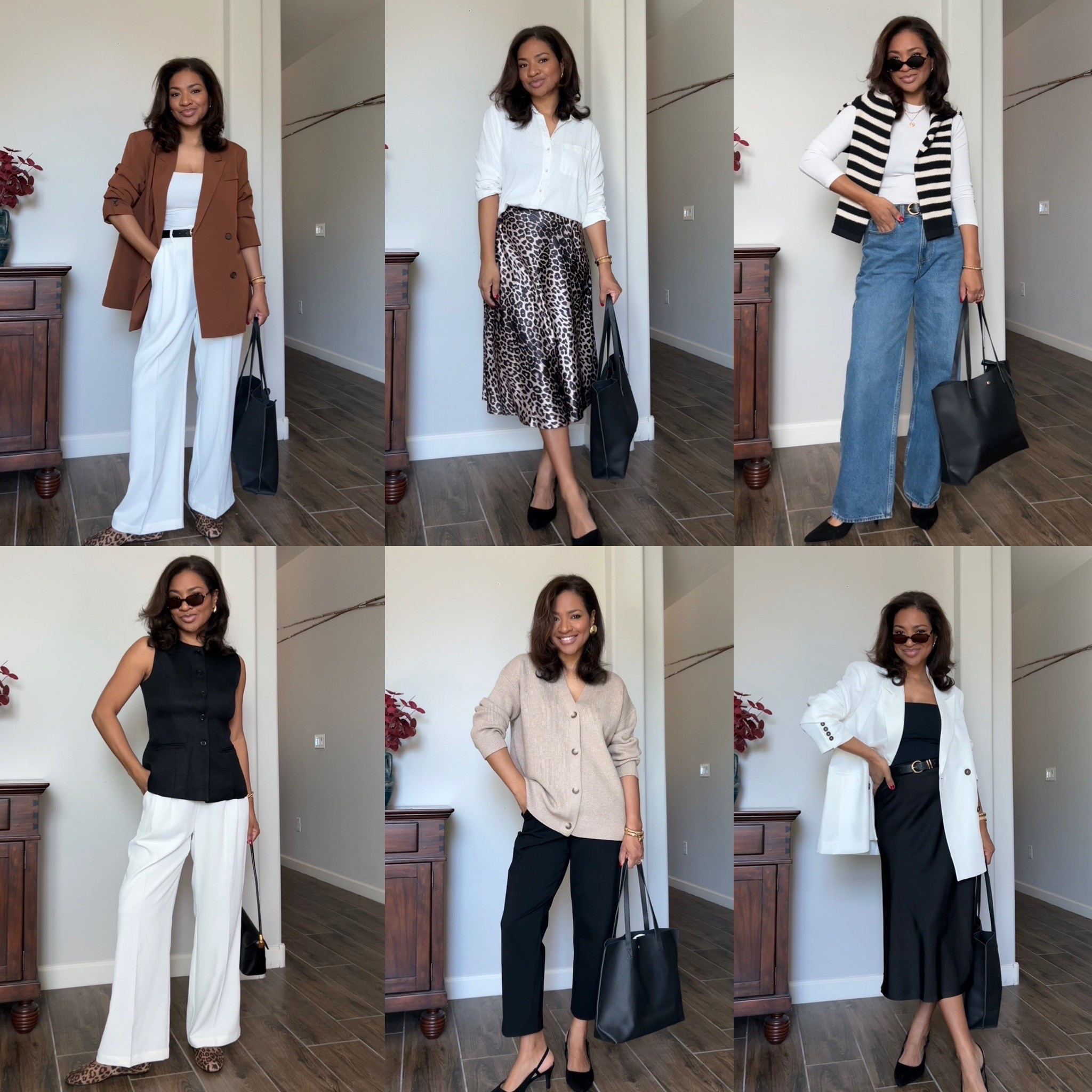 My blazers are all a size small since they are already oversized. My white button-down is a medium. My striped cardigan as a small. I’m linking similar jeans but my normal jean size is a size 27 regular. My white pants are a size 27 regular. My black cropped pants are a size small or four. My skirt is a size small and my leopard skirt is also a size small. ￼

#ltkgrwm #ltkootd #ltkworkwear