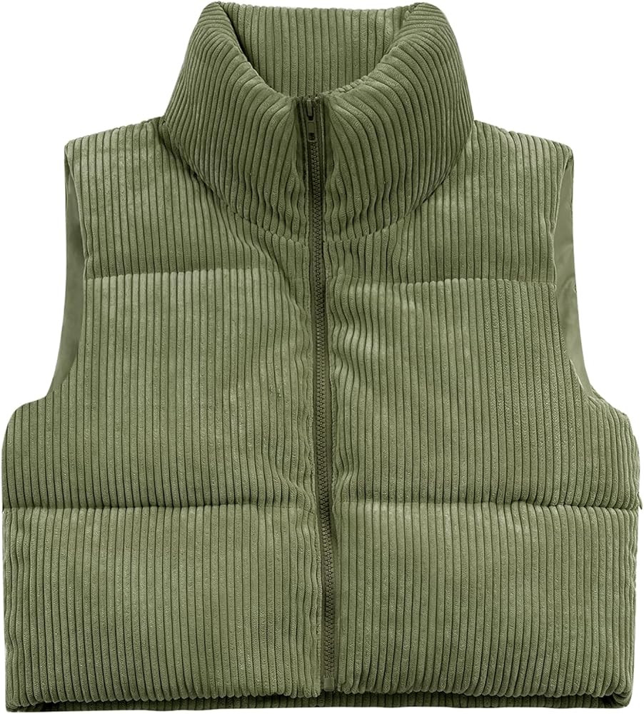 Women's Cropped Puffer Vest Winter Sleeveless Warm Outerwear Vests Lightweight Corduroy Coat with... | Amazon (US)