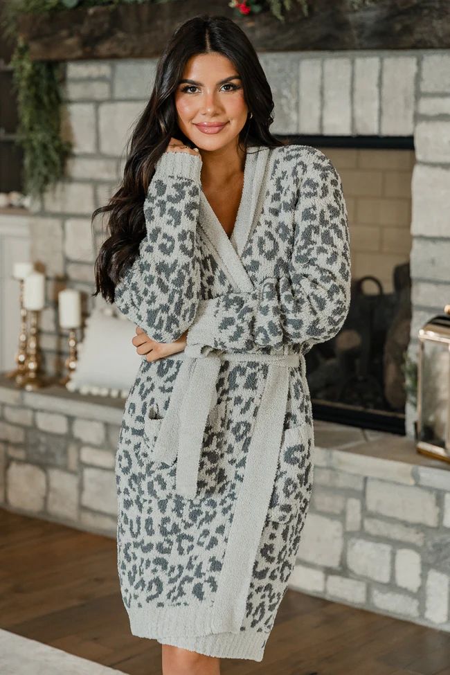 Relax and Unwind Grey Small Leopard Print Robe DOORBUSTER | Pink Lily