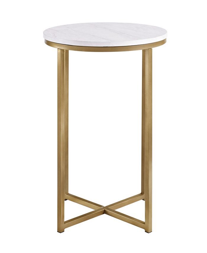 16" Modern Faux-Marble Side Table with Gold Base | Macys (US)
