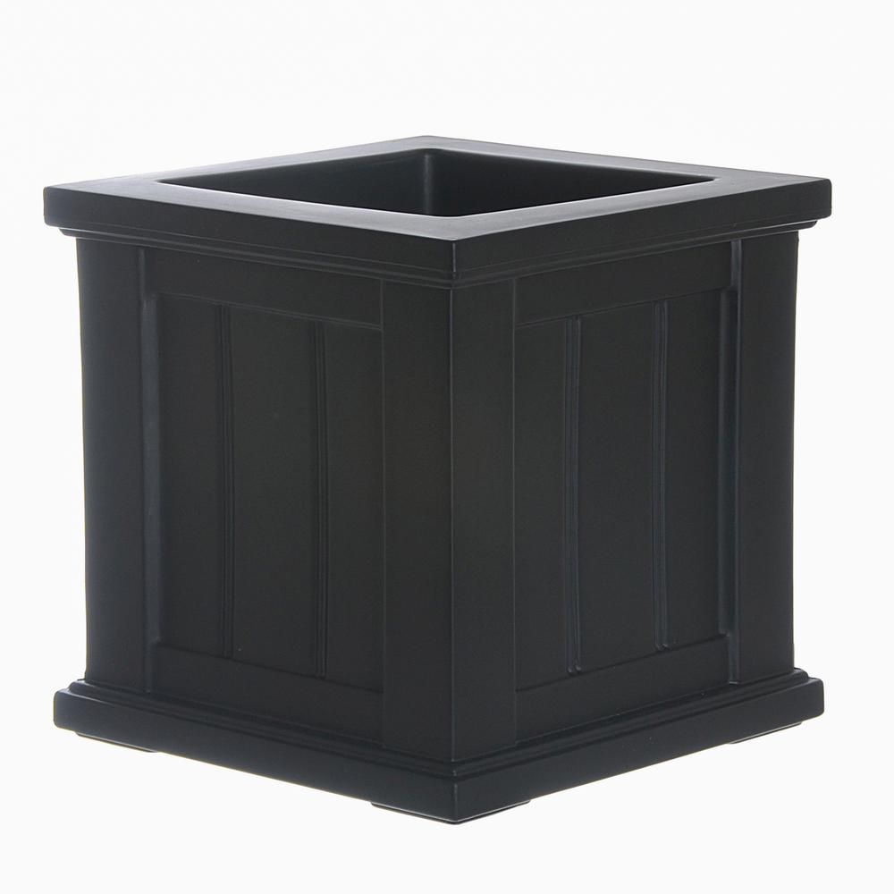 Mayne Self-Watering Cape Cod 14 in. Square Black Plastic Planter | The Home Depot
