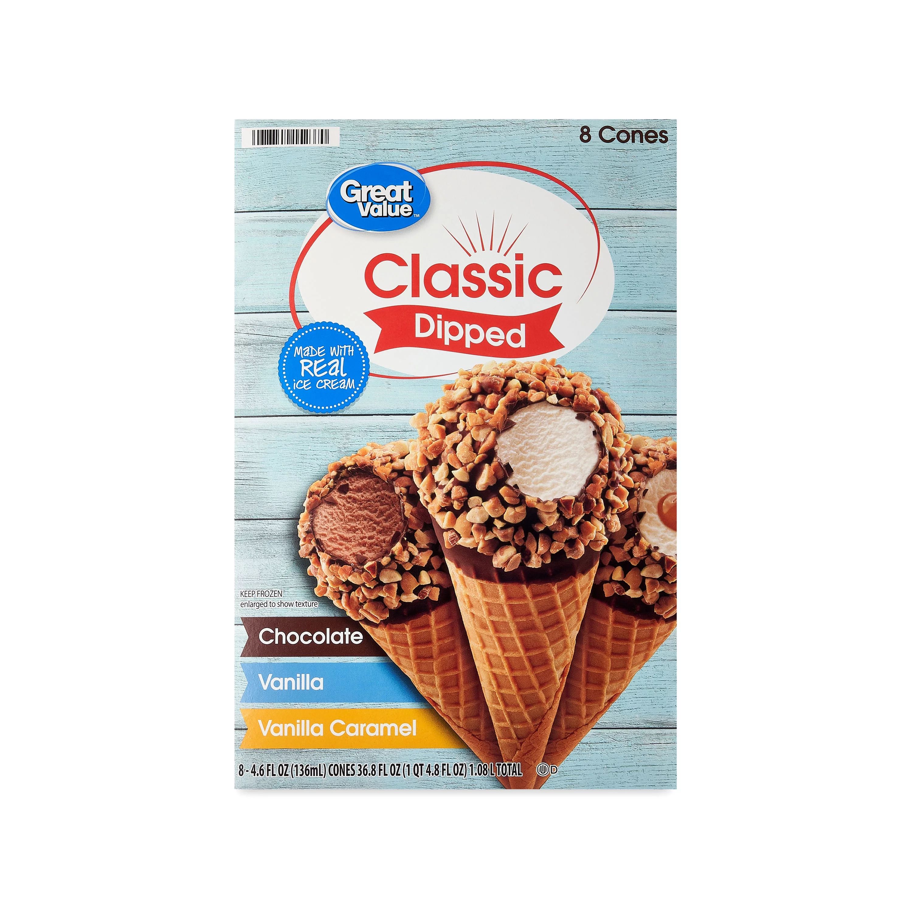 Great Value Classic Dipped Ice Cream Cones Variety Pack, 4.6 fl oz, 8 Pack | Walmart (US)