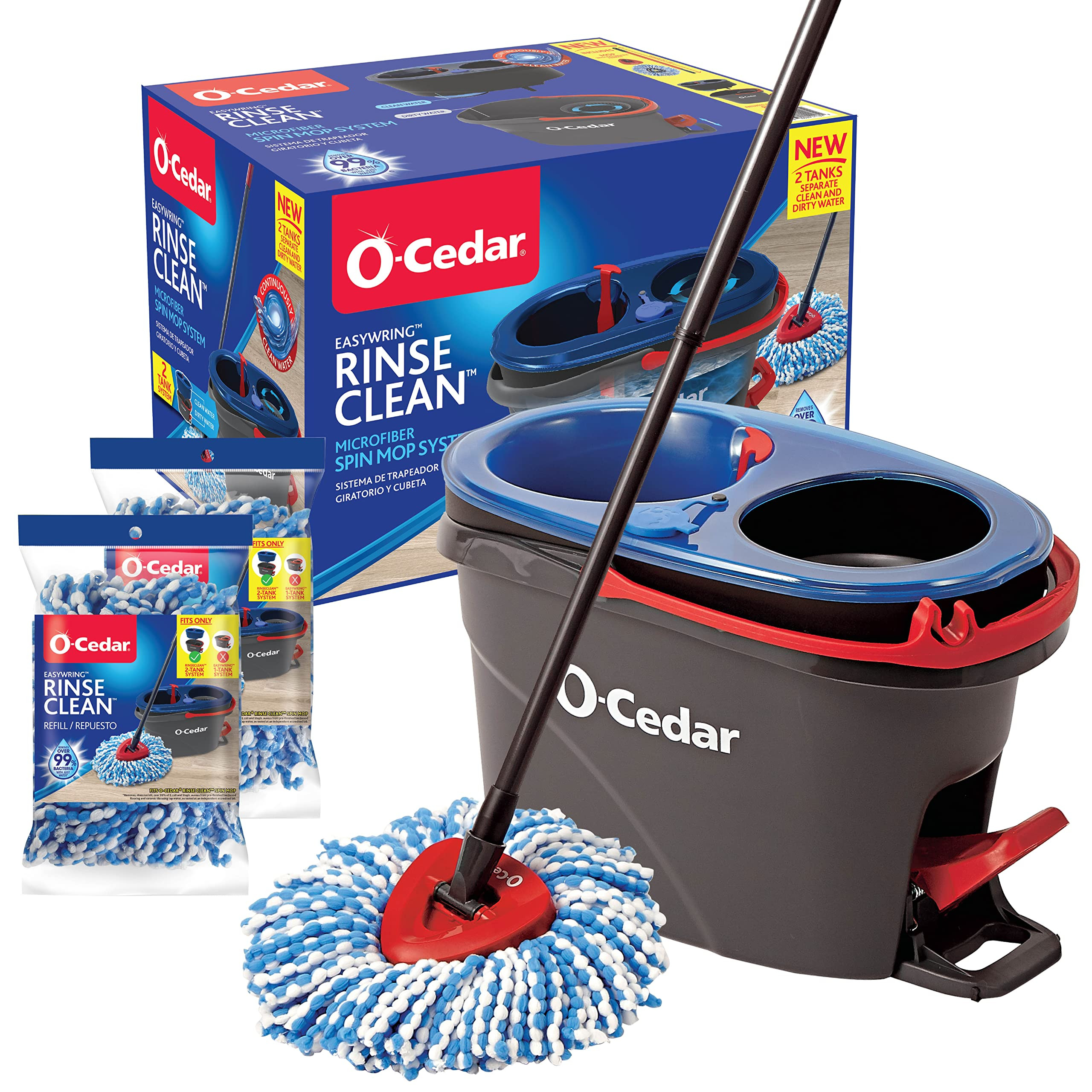 O-Cedar EasyWring RinseClean Microfiber Spin Mop & Bucket Floor Cleaning System with 2 Extra Refi... | Amazon (US)