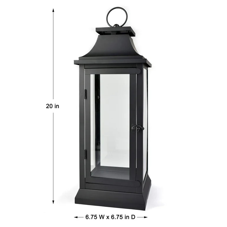 Serene Spaces Living Modern Black Metal Hurricane Lanterns with Clear Glass Panels, 20" Tall | Walmart (US)
