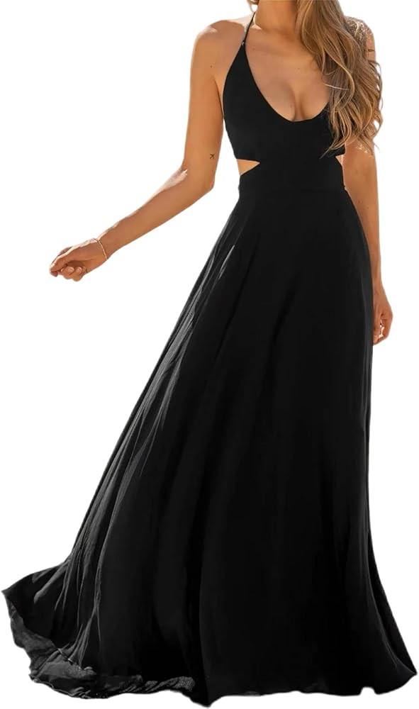 Women’S Solid Color Backless Dress, Bohe-Mian Style Sleeveless Tie-Back A-Line Dress for Beach ... | Amazon (US)