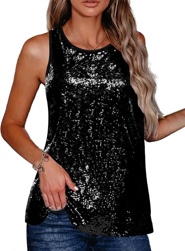 Zeagoo Women's Sleeveless Sparkle Shimmer Camisole Vest Glitter Sequin Tank Tops | Amazon (US)