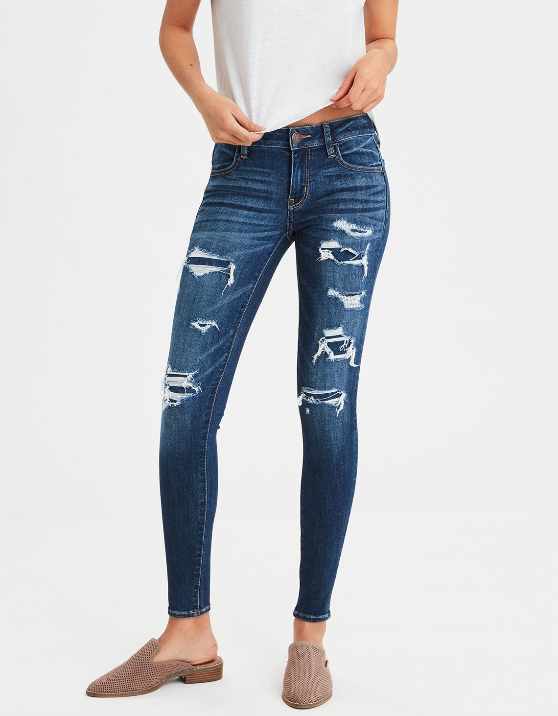 AE Ne(X)t Level Jegging, Indigo Shadow Destroy | American Eagle Outfitters (US & CA)
