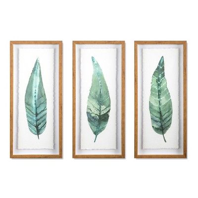 (Set of 3) 28"x12" Framed Leaves Decorative Wall Art White - Threshold™ | Target