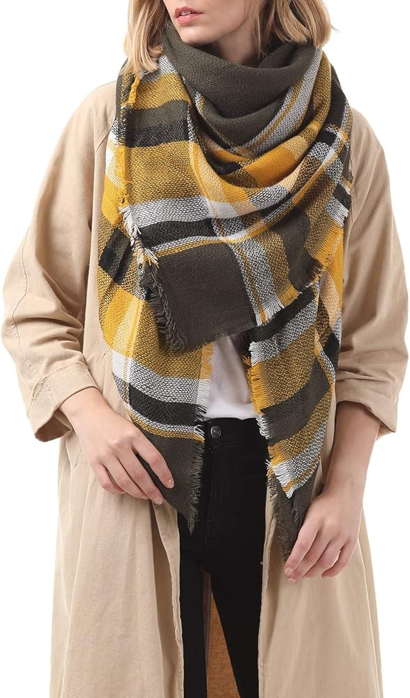Century Star Women's Fall Winter Scarf Classic Tassel Plaid Scarf Warm Tartan Wrap Shawl | Amazon (US)