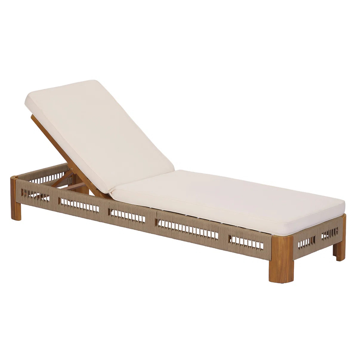 Aveline  Modern Coastal Acacia Wood Outdoor Chaise Lounge with Cushions & Adjustable Backrest | Wayfair North America