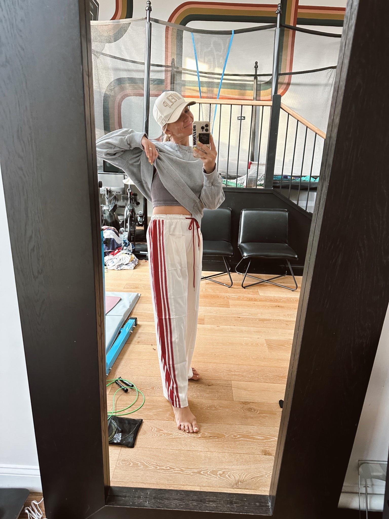 New pants on sale & obsessed. Free people vibe for less on bottom. Wearing small. But my fave free people pull over sweatshirt and ribbed tank (only bras I wear). 

#LTKStyleTip #LTKOver40 #LTKSaleAlert