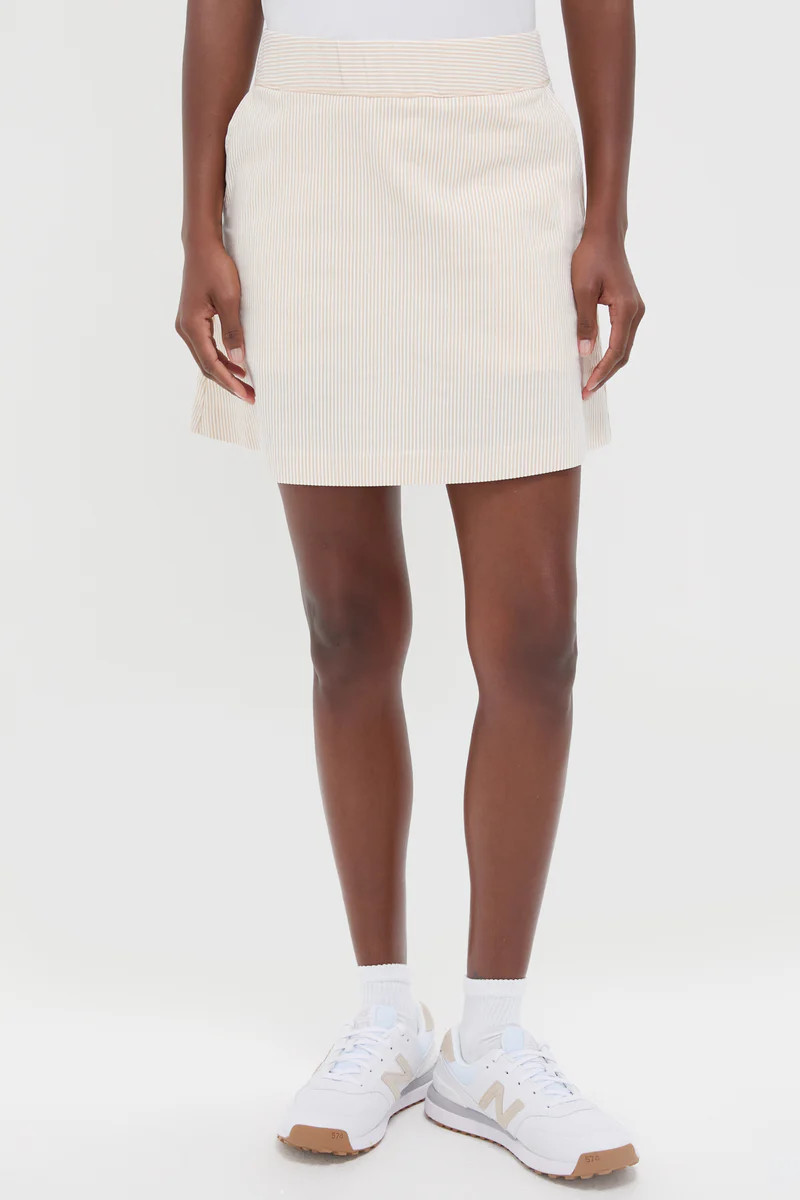 Khaki and White Stripe 16 Inch Performance Seersucker Winefred Golf Skirt | Tuckernuck (US)