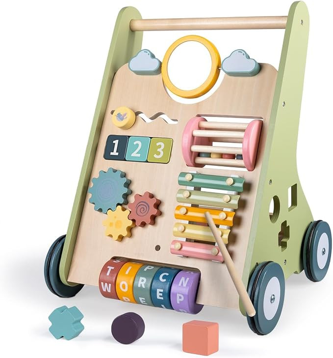 LOL-FUN Wooden Push Walker for Baby 6-12 Months Baby Walker Toy with Wheels | learning walking pu... | Amazon (US)