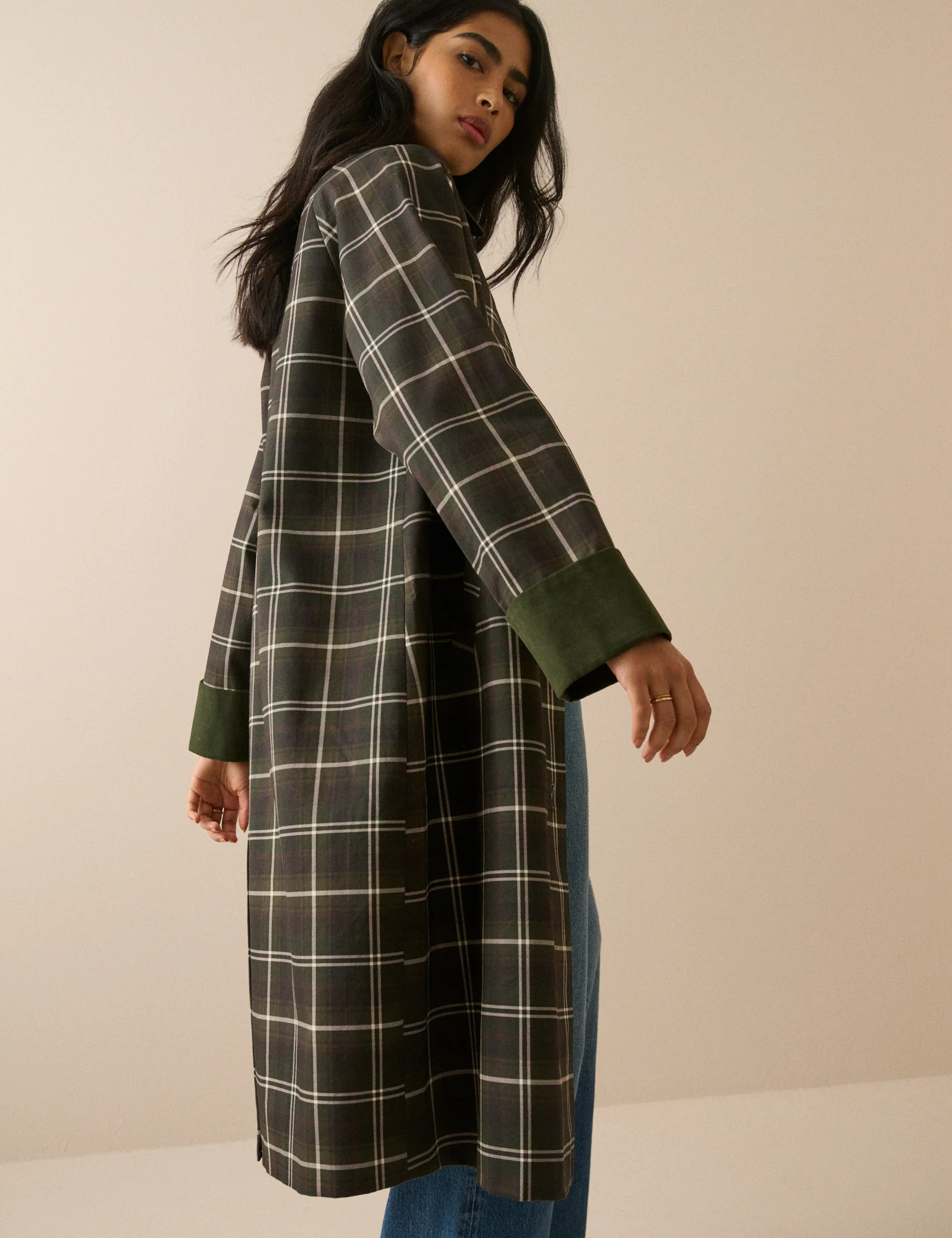 Brown and Green Tartan Collared Car Coat | Nobody's Child
