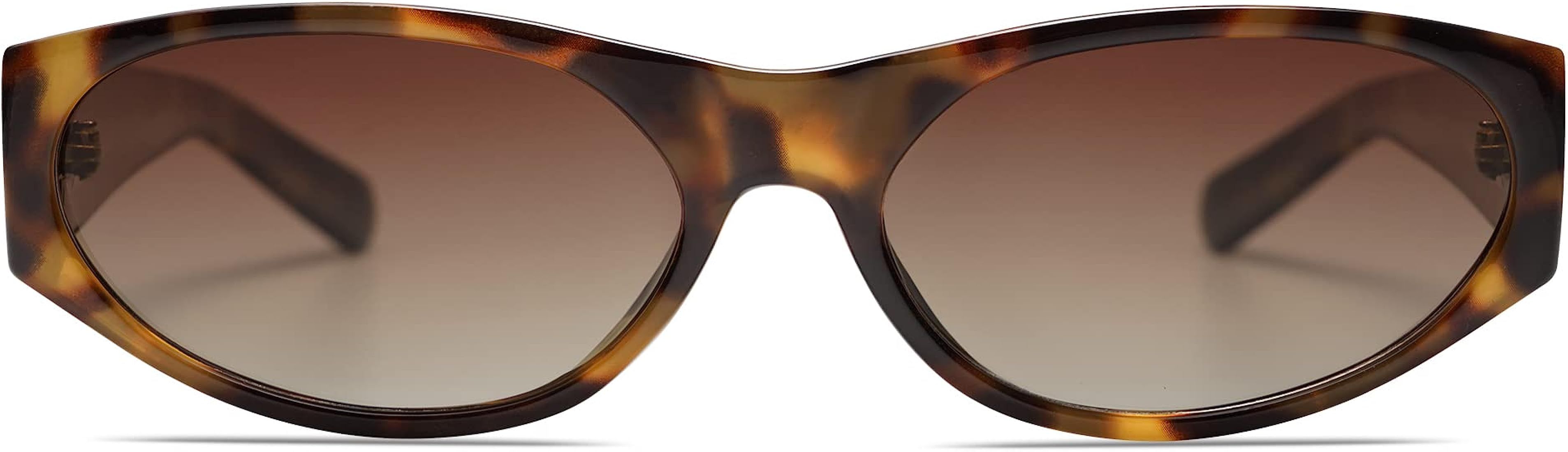 VANLINKER Polarized Retro Small Oval Cat Eye Sunglasses Womens Men Trendy Cateye Shades Narrow Skinn | Amazon (US)