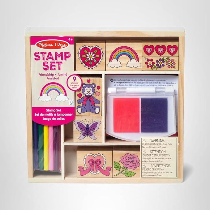 Melissa & Doug Wooden Stamp Set: Friendship - 9 Stamps, 5 Colored Pencils, and 2-Color Stamp Pad ... | Amazon (US)