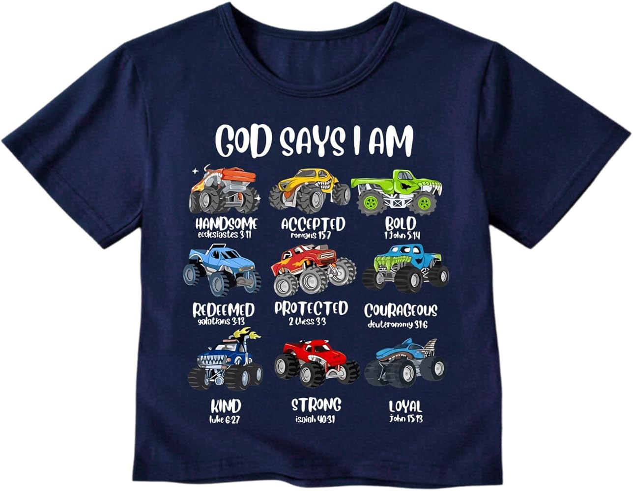 Toddler Boys T Shirt Cotton God Says I Am Christian Shirts Construction Bible Verse Truck Excavat... | Amazon (US)