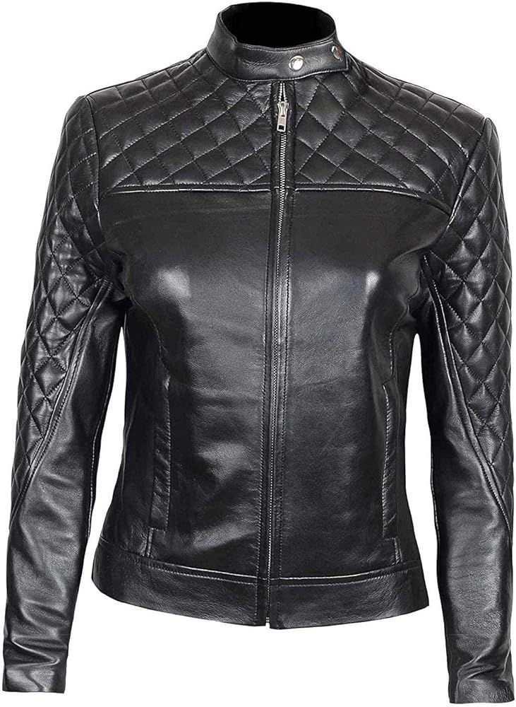 Blingsoul Leather Jacket Women - Black Cafe Racer Womens Leather Jacket | Amazon (US)