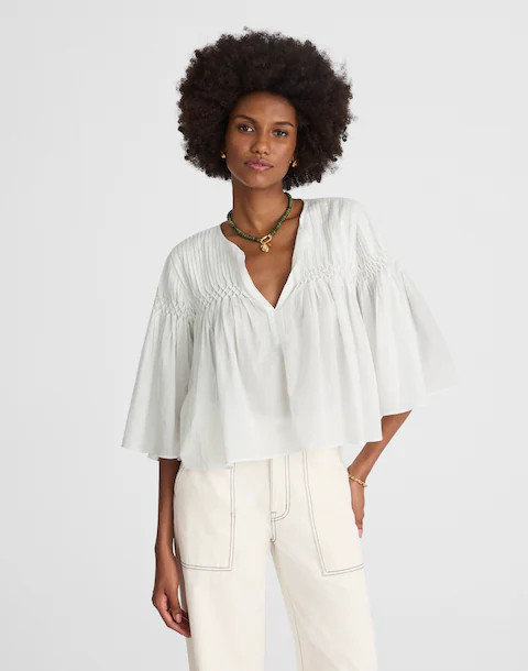 Pintucked Flutter-Sleeve Top | Madewell
