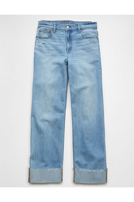 AE Stretch High-Waisted Stovepipe Cuffed Jean Women's Light Blue 20 Regular | American Eagle Outfitters (US & CA)
