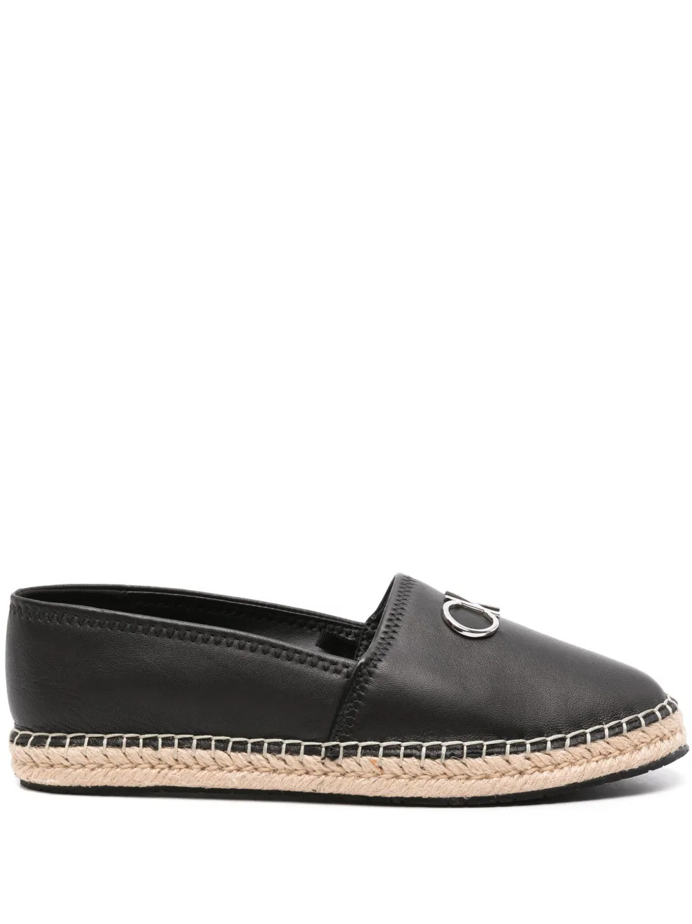 Calvin Klein logo-plaque leather espadrilles - Black | Farfetch Global