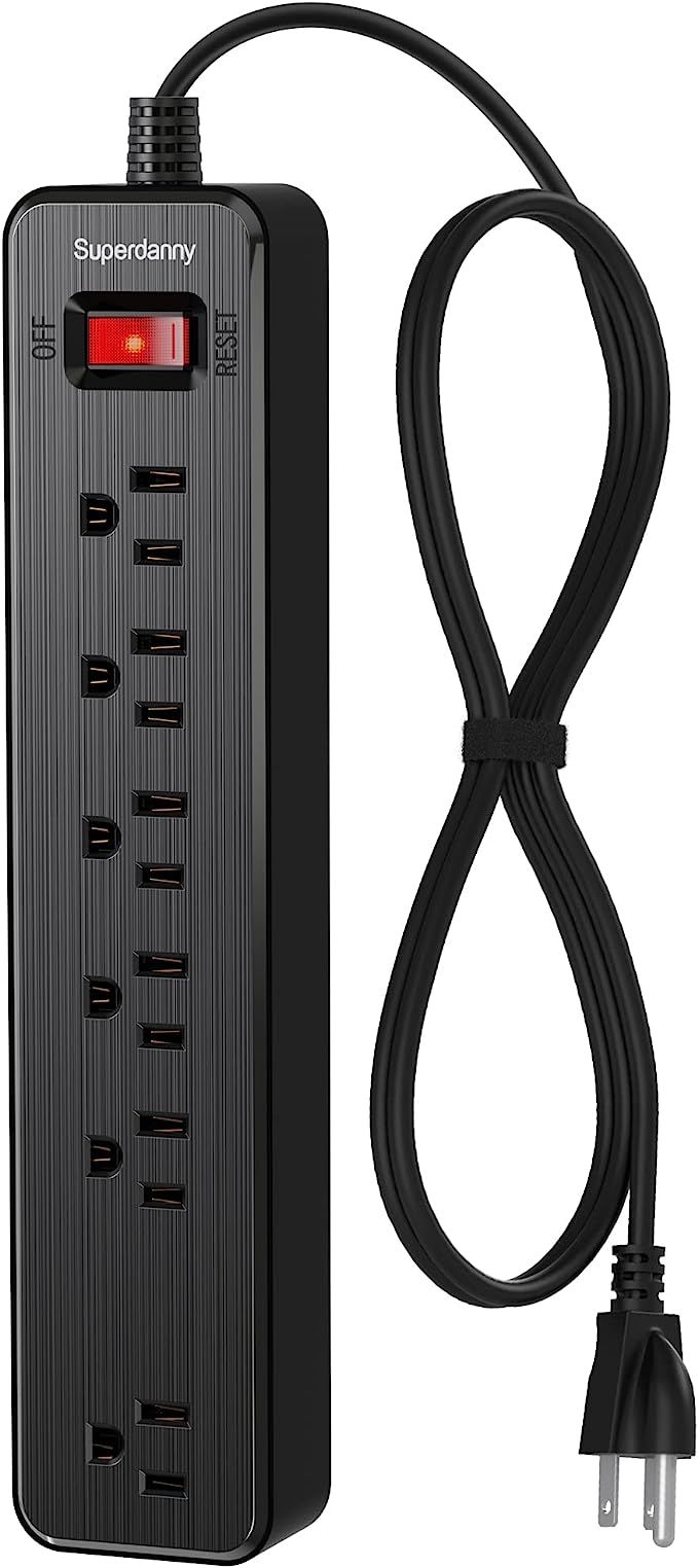 SUPERDANNY 6-Outlet Surge Protector Power Strip, 4.5 Ft Extension Cord, 900 Joules, Overload Swit... | Amazon (US)