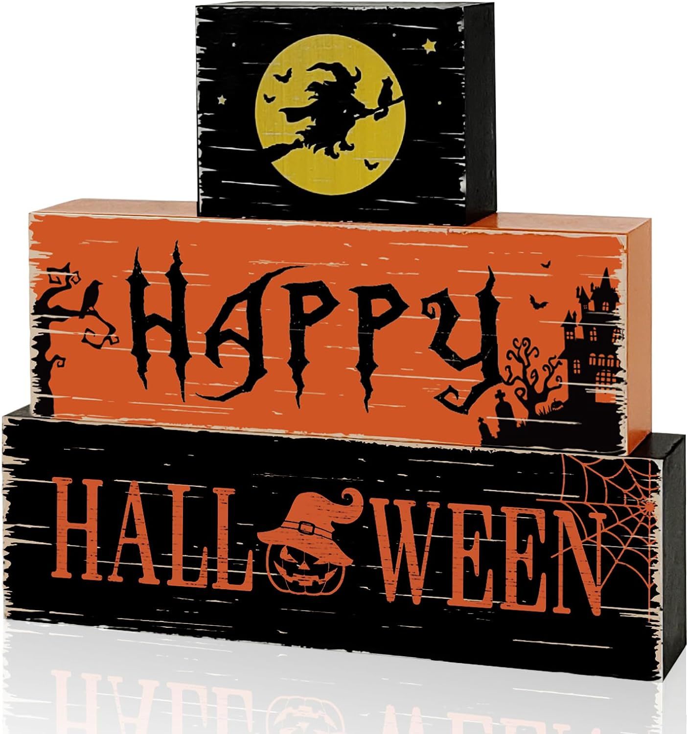 LIKAJON Halloween Witch Centerpieces for Tables, Wooden Witch Sign Block Set Halloween Decor, Hal... | Amazon (US)